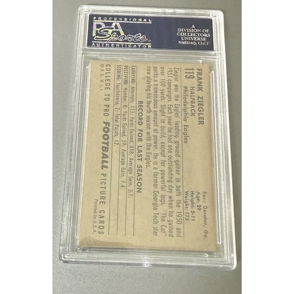 1952 Bowman Large 119 Frank Ziegler.  PSA 7 NM & well-centered.  (TX7059).